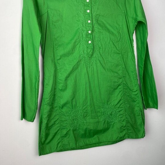 J.Crew Vintage Long Sleeve Embroidered Tunic Top Swim Coverup Green Sz SM - Picture 7 of 11